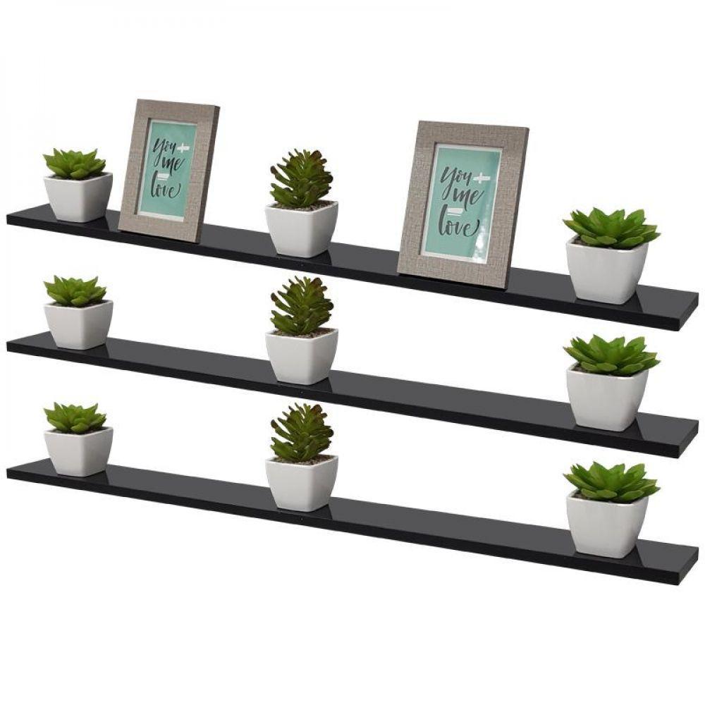 Kit 3 Prateleiras 80 X 20cm Preta Suporte Invisível - 1