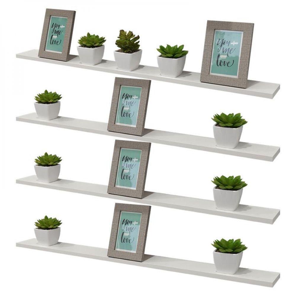 Kit 4 Prateleiras 80 x 15cm Branca com Suporte Invisível - 1