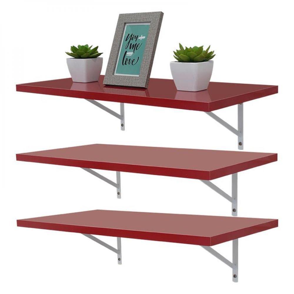 Kit 3 Prateleiras 80 X 30cm Vermelha Com Mão Francesa - 1