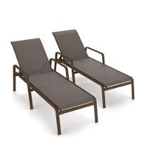 Kit 2 Espreguiçadeira Piscina Alumínio Marrom Tela Fendi - 1