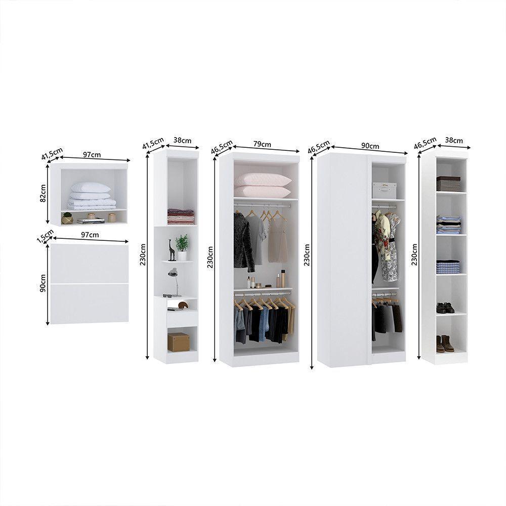 Quarto De Canto Solteiro Com Guarda Roupas Cabeceira E Mesa De Cabeceira Alpes Luciane Móveis Branco Pf Com Branco Pf - 4