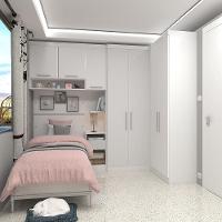 Quarto De Canto Solteiro Com Guarda Roupas Cabeceira E Mesa De Cabeceira Alpes Luciane Móveis Branco Pf Com Branco Pf - 1