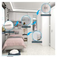 Quarto De Canto Solteiro Com Guarda Roupas Cabeceira E Mesa De Cabeceira Alpes Luciane Móveis Branco Pf Com Branco Pf - 7