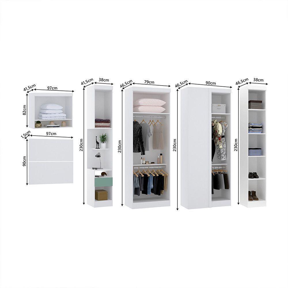 Quarto De Canto Solteiro Com Guarda Roupas Cabeceira E Mesa De Cabeceira Alpes Luciane Móveis Branco Pf Com Verde Pf - 4