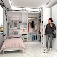 Quarto De Canto Solteiro Com Guarda Roupas Cabeceira E Mesa De Cabeceira Alpes Luciane Móveis Branco Pf Com Verde Pf - 5