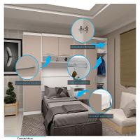 Quarto De Solteiro Com Guarda Roupas E Mesa De Cabeceira Alpes Luciane Móveis Branco Pf Com Cinammon Pf - 3