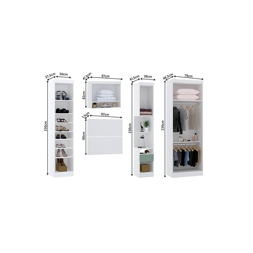 Quarto De Solteiro Com Guarda Roupas E Mesa De Cabeceira Alpes Luciane Móveis Branco Pf Com Verde Pf - 3