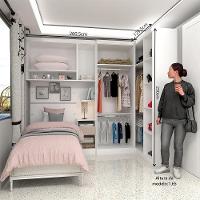 Quarto De Canto Solteiro Com Guarda Roupas Cabeceira E Mesa De Cabeceira Alpes Luciane Móveis Branco Pf Com Cinammon Pf - 5