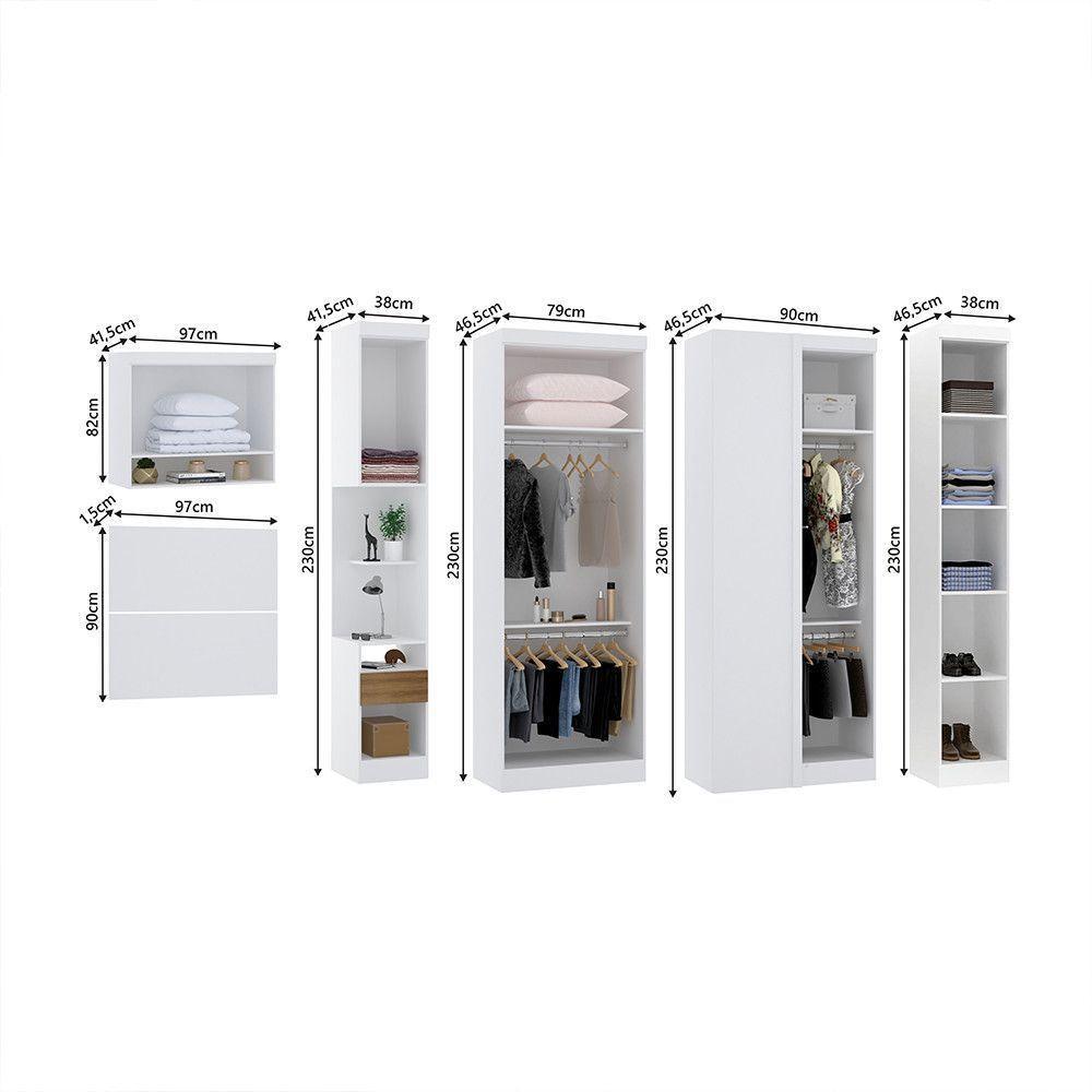 Quarto De Canto Solteiro Com Guarda Roupas Cabeceira E Mesa De Cabeceira Alpes Luciane Móveis Branco Pf Com Avelã Pf - 4