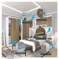 Quarto De Canto Casal Com Guarda Roupas Cabeceira E Mesas De Cabeceira Alpes Luciane Móveis Branco Pf Com Avelã Pf - 3