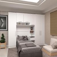 Quarto De Solteiro Com Guarda Roupas E Mesa De Cabeceira Alpes Luciane Móveis Branco Pf Com Branco Pf - 1