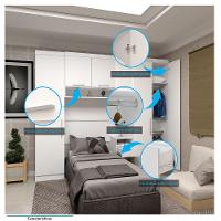 Quarto De Solteiro Com Guarda Roupas E Mesa De Cabeceira Alpes Luciane Móveis Branco Pf Com Branco Pf - 3