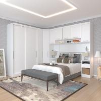 Quarto De Canto Casal Com Guarda Roupas Cabeceira E Mesas De Cabeceira Alpes Luciane Móveis Branco Pf Com Branco Pf - 1