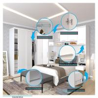 Quarto De Canto Casal Com Guarda Roupas Cabeceira E Mesas De Cabeceira Alpes Luciane Móveis Branco Pf Com Branco Pf - 7