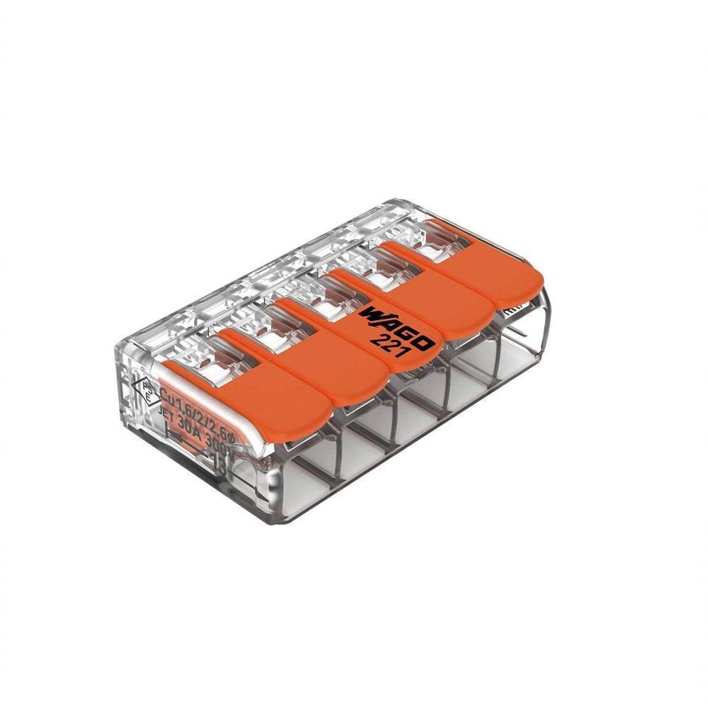Conector Emenda Compacto Wago 221-615 - 5 Pólos Até 6mm² - 1
