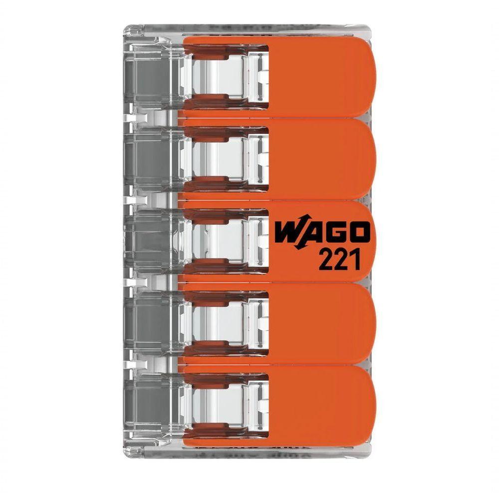 Conector Emenda Compacto Wago 221-615 - 5 Pólos Até 6mm² - 2