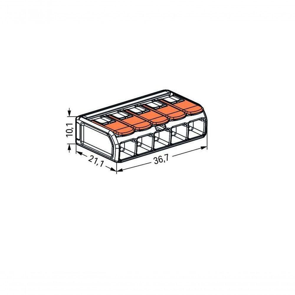 Conector Emenda Compacto Wago 221-615 - 5 Pólos Até 6mm² - 6