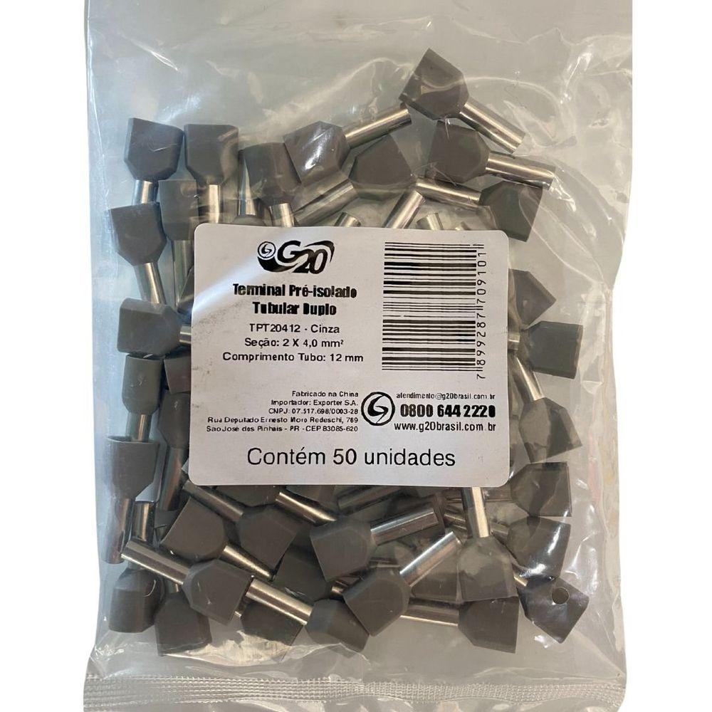 Terminal Pré-isolado Pino Tubular Duplo 4,0mm² - Cinza - 50 Unidades - 6
