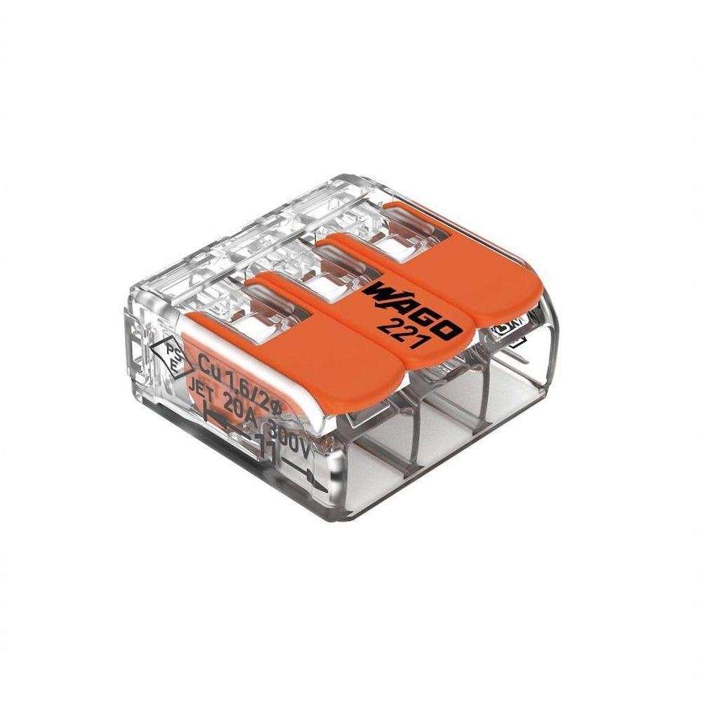 Conector Emenda Compacto Wago 221-413 - 3 Pólos Até 4mm² - 1
