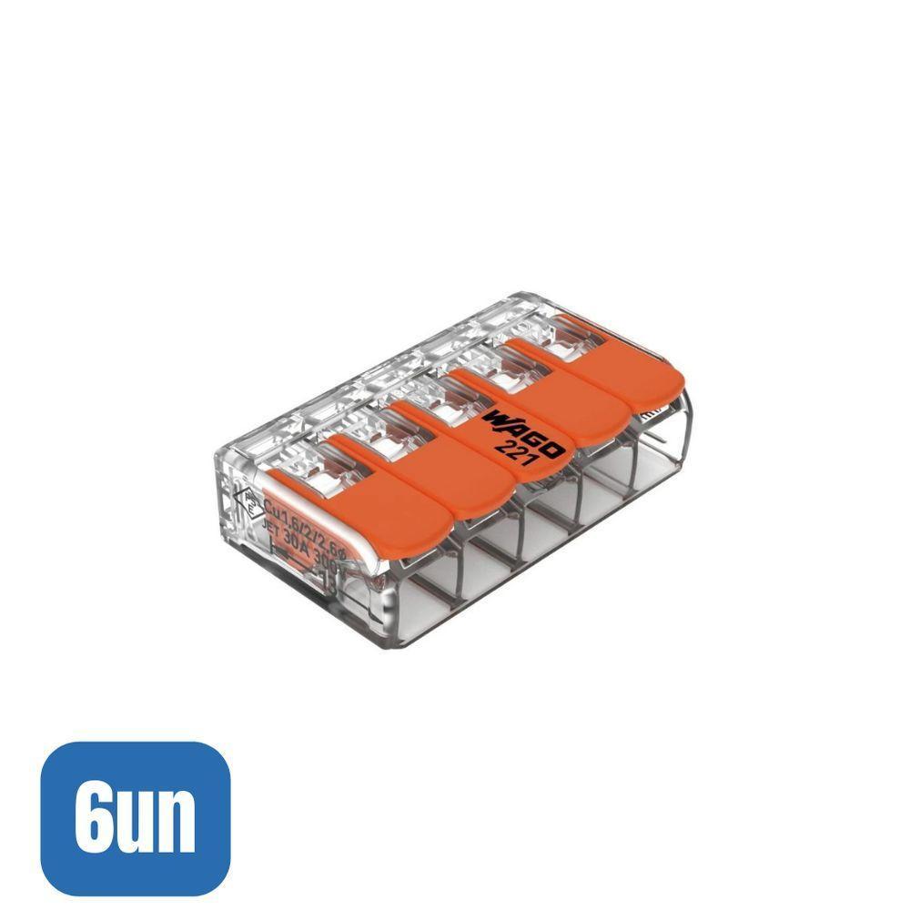 6 Conectores Automático 221-615 Até 6,0mm 5 Polos 41a - Wago - 1