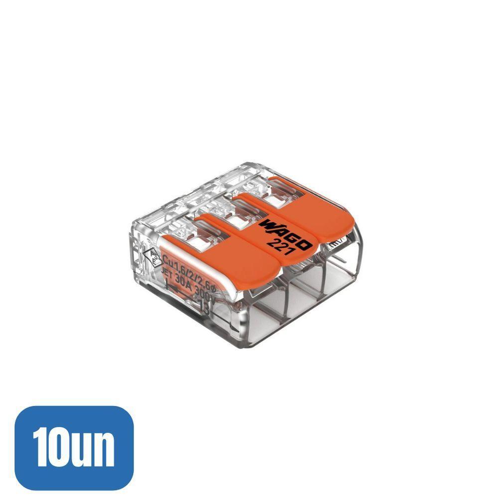 10 Conectores Automático 221-613 Até 6,0mm 3 Polos 41a - Wago - 1