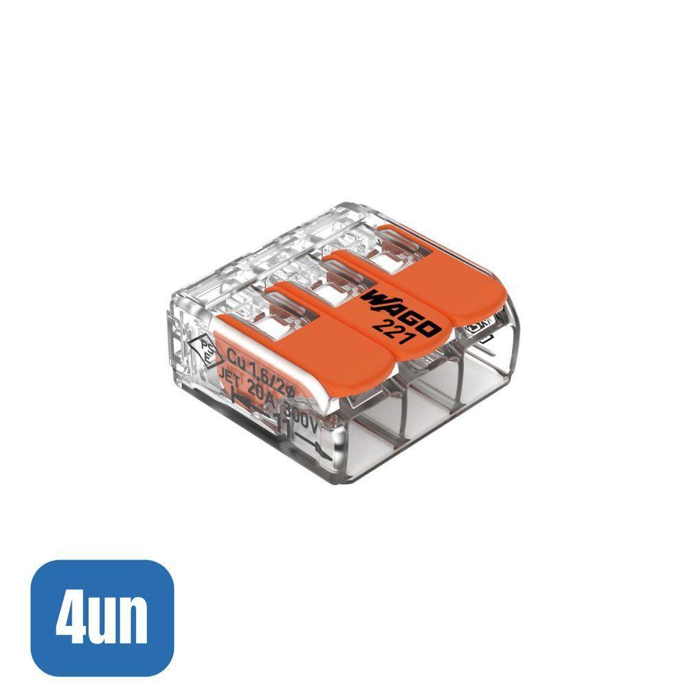4 Conectores Emenda 4mm 3 Polos 221-413 - Wago - 1