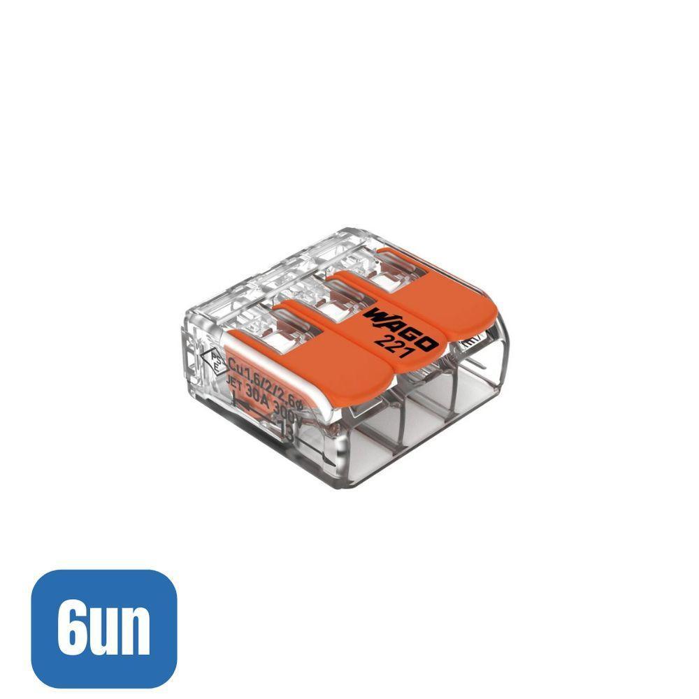 6 Conectores Automático 221-613 Até 6,0mm 3 Polos 41a - Wago - 2
