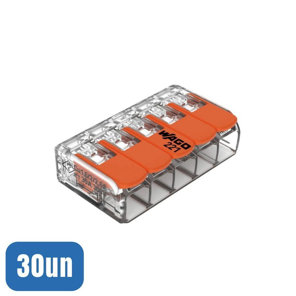 30 Conectores Automático 221-615 Até 6,0mm 5 Polos 41a - Wago - 1