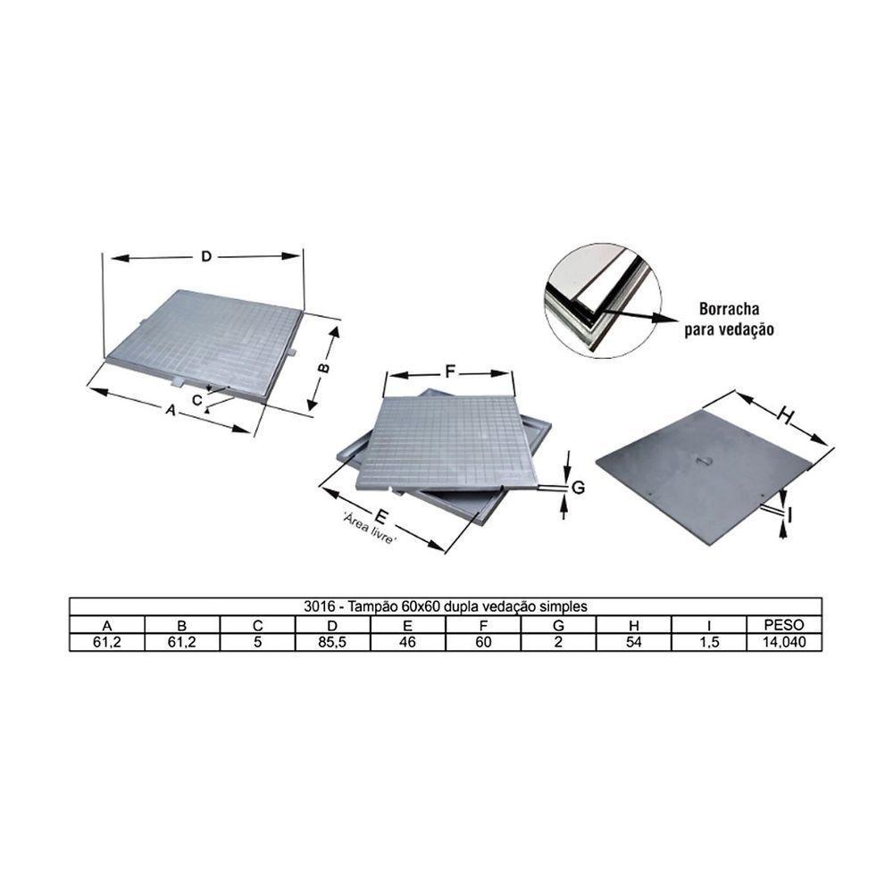 Tampa Tampão De Chão Alumínio Dupla Vedação Simples 60X60Cm - 2