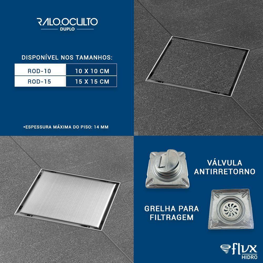 Ralo Oculto Duplo Quadrado 15x15cm Inox - 7