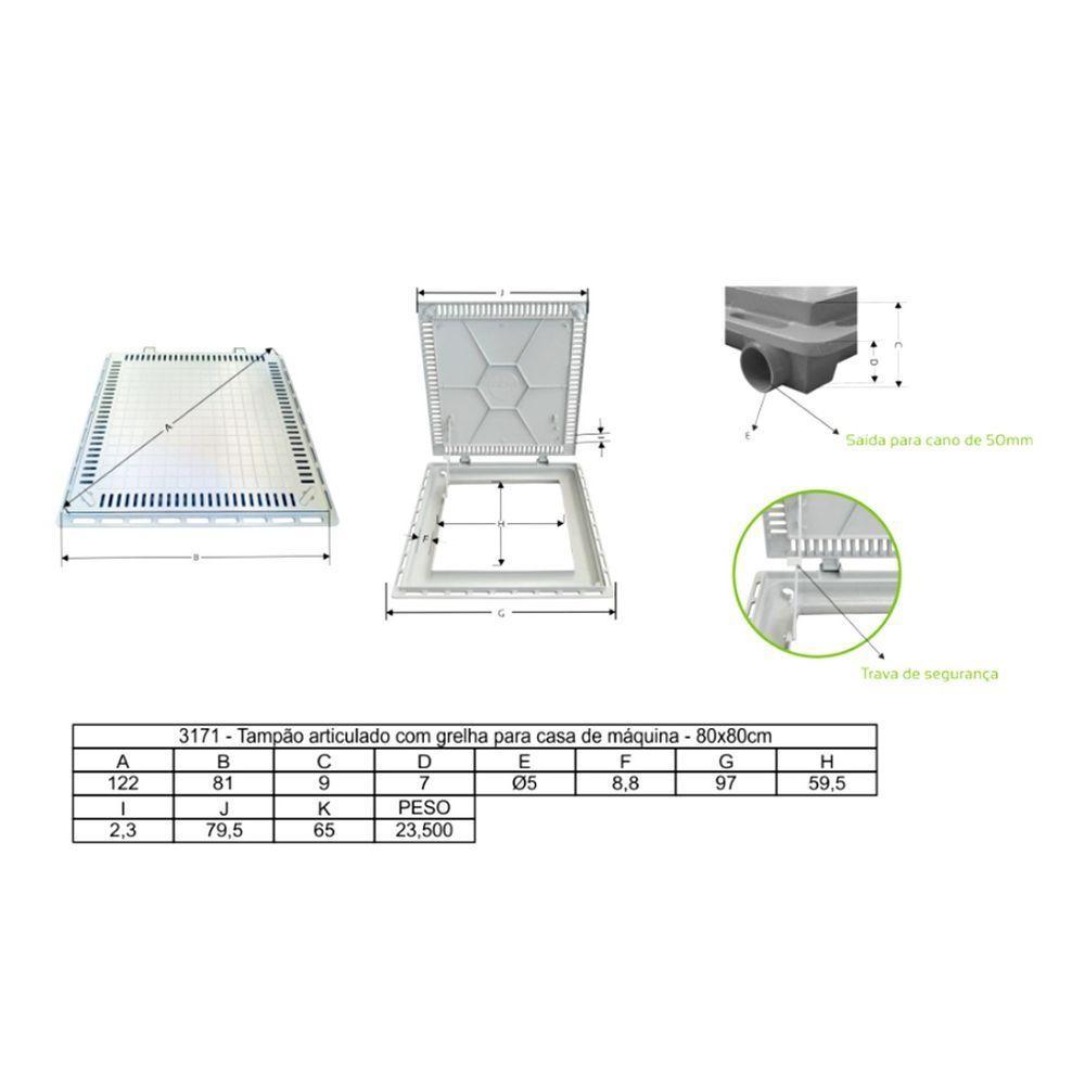 Tampa Casa Máquina Piscina Lisa Articulada Grelha 80x80cm C - 8