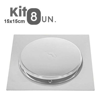Kit 8 Ralos Click Inteligente 15X15 Aço Inox Pop Up Banheiro
