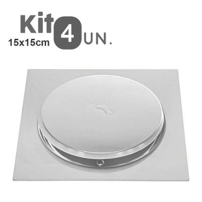 Kit 4 Ralos Click Inteligente 15X15 Aço Inox Pop Up Banheiro