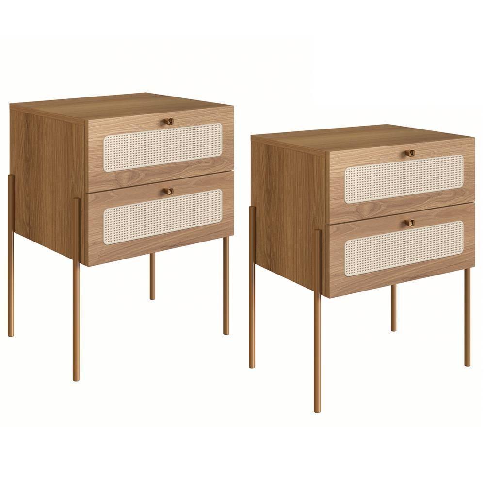 Kit 02 Mesas De Cabeceira Palhinha Oslo Hanover Artesano - 1