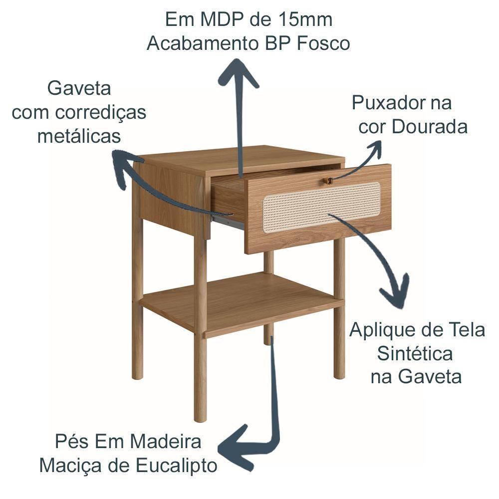 Mesa De Cabeceira 1 Gaveta Palhinha Hanover Artesano - 8