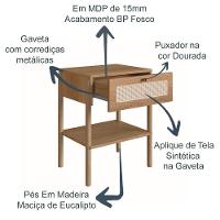 Mesa De Cabeceira 1 Gaveta Palhinha Hanover Artesano - 8