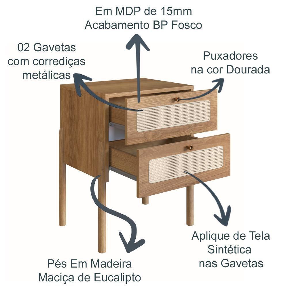 Mesa De Cabeceira 2 Gavetas Palhinha Hanover Artesano - 5