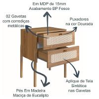 Mesa De Cabeceira 2 Gavetas Palhinha Hanover Artesano - 5