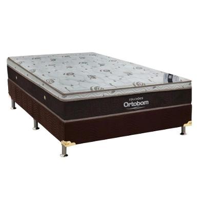 Cama Box Casal: Colchão Molas SuperPocket Ensacadas Ortobom  Sleep King Látex + Base CRC Suede Marrom(138x188)