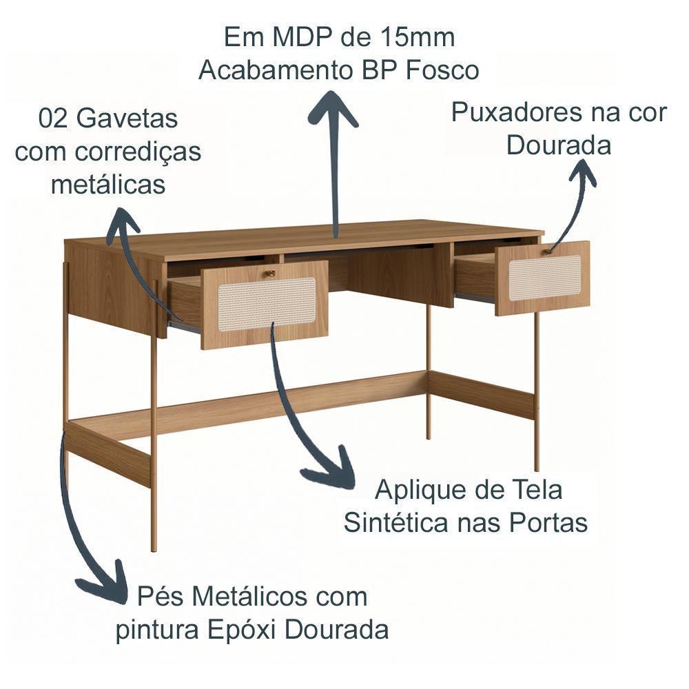 Escrivaninha 2 Gavetas Palhinha Linha Oslo Hanover Artesano - 5
