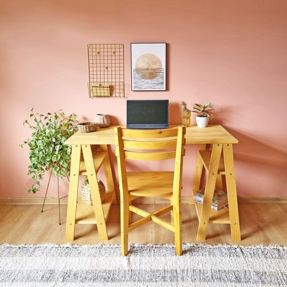 Mesa Com Cavaletes Com Prateleira 77Ax120Lx60P Cor Mel - 1