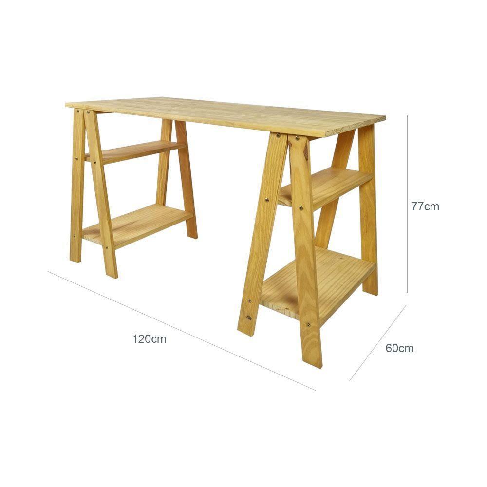 Mesa Com Cavaletes Com Prateleira 77Ax120Lx60P Cor Mel - 2