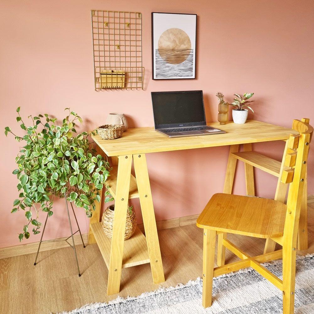 Mesa Com Cavaletes Com Prateleira 77Ax120Lx60P Cor Mel - 4