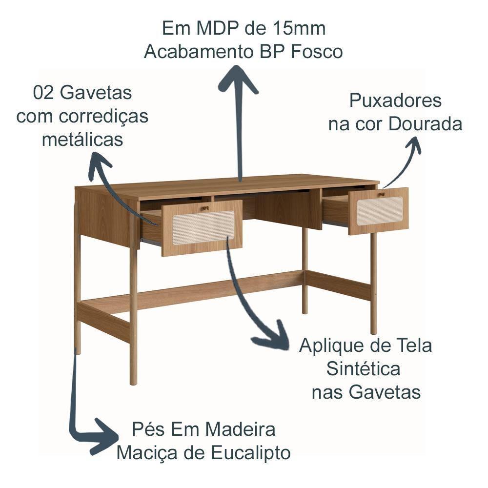 Escrivaninha 2 Gavetas Palhinha Linha Oslo Hanover Artesano - 2