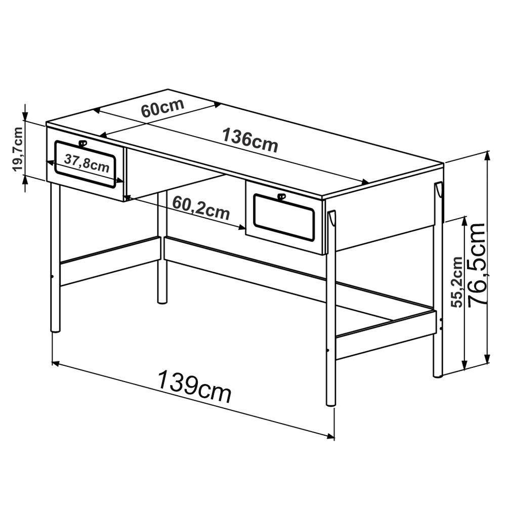 Escrivaninha 2 Gavetas Palhinha Linha Oslo Hanover Artesano - 6