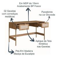 Escrivaninha 2 Gavetas Palhinha Linha Oslo Hanover Artesano - 2