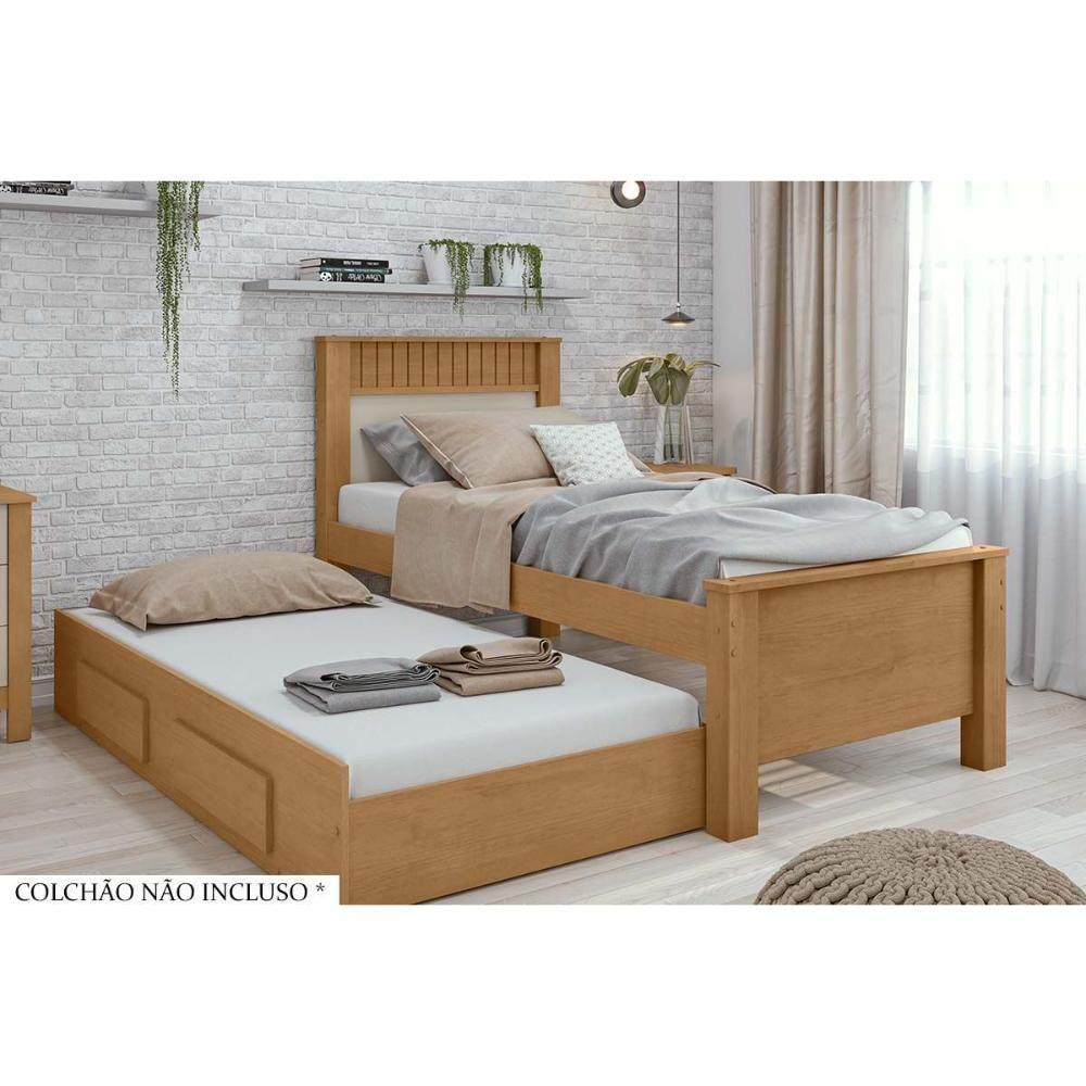 Cama Solteiro Athenas 2 Gavetas C-Auxiliar Amendoa-Off White - Lopas - 1