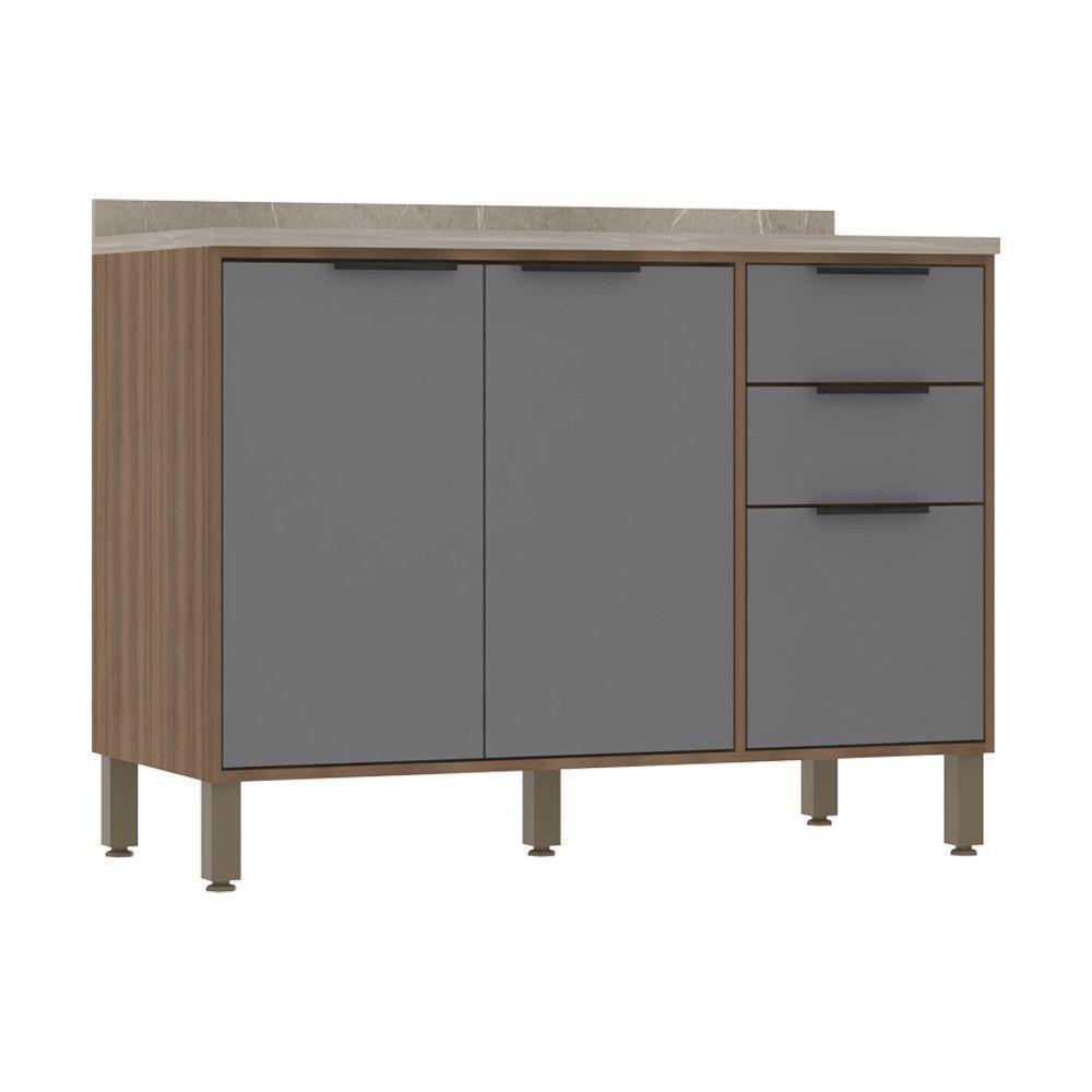 Balcão De Cozinha 120cm 2 Portas E 3 Gavetas Com Tampo Aspen Luciane Móveis Vanilla Com Cinza Puro - 1