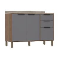 Balcão De Cozinha 120cm 2 Portas E 3 Gavetas Com Tampo Aspen Luciane Móveis Vanilla Com Cinza Puro - 1