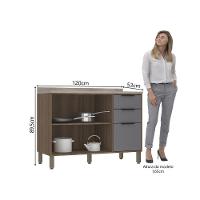 Balcão De Cozinha 120cm 2 Portas E 3 Gavetas Com Tampo Aspen Luciane Móveis Vanilla Com Cinza Puro - 4